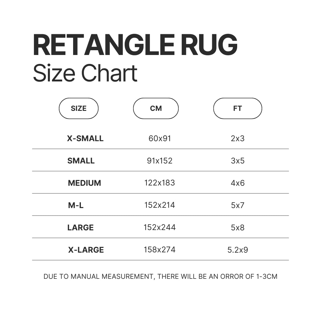 Retangle Rug Size Chart - Sword Art Online Store