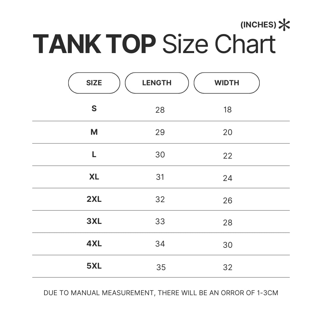 Tank Top Size Chart - Sword Art Online Store